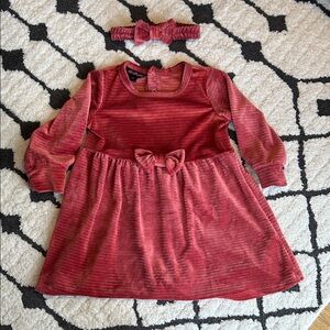 Rose Velvet Dress with Matching Headband
